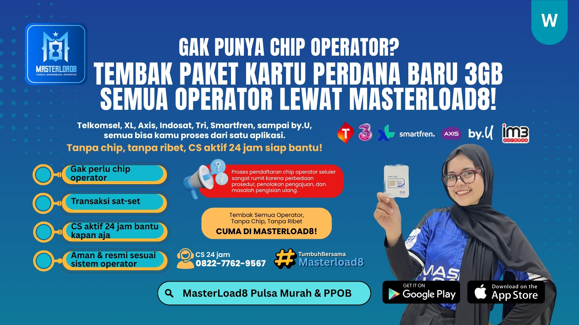 Gak Punya Chip Operator? Tembak Paket Kartu Perdana Baru 3GB Semua Operator Lewat MasterLoad8!