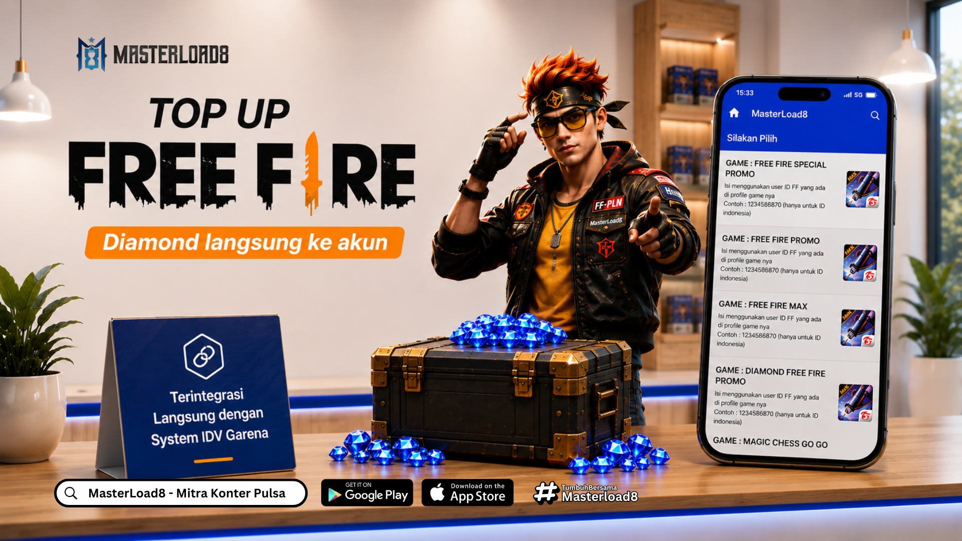 Top Up Diamond Free Fire Lewat Aplikasi, Proses Instan | Masterload8