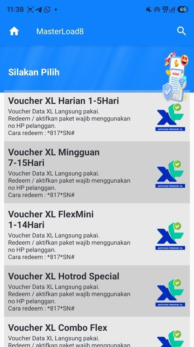 Contoh pilih salah satu group paket voucher XL
