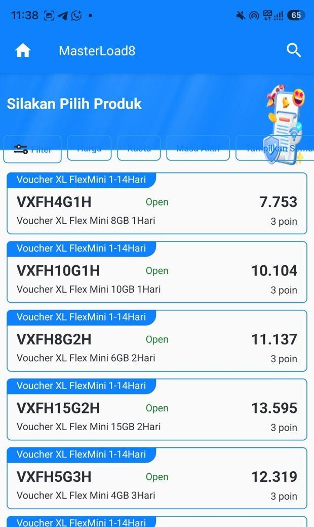 Contoh daftar Voucher XL FlexMini