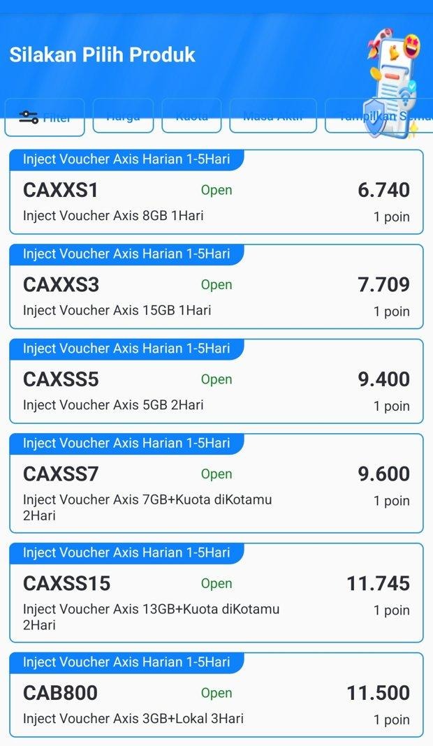Contoh daftar paket Inject Voucher AXIS Harian Contoh daftar paket Inject Voucher AXIS Harian