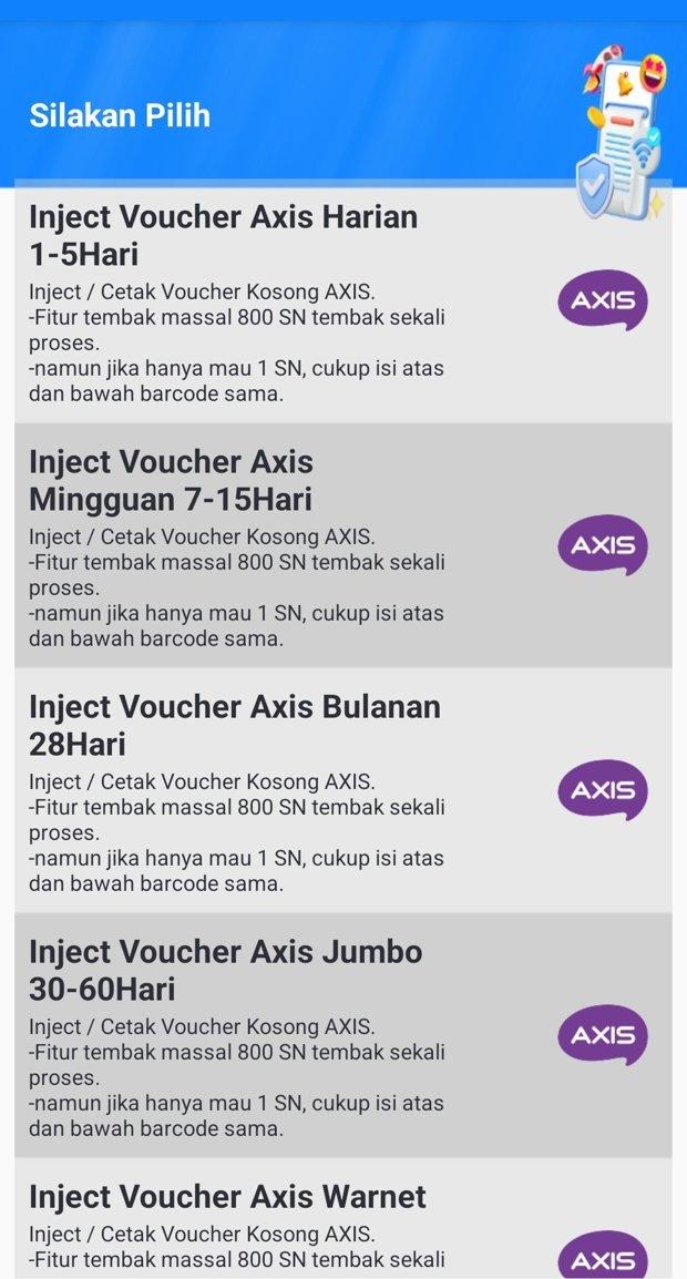 Contoh pilih group paket inject voucher AXIS Contoh pilih group paket inject voucher AXIS