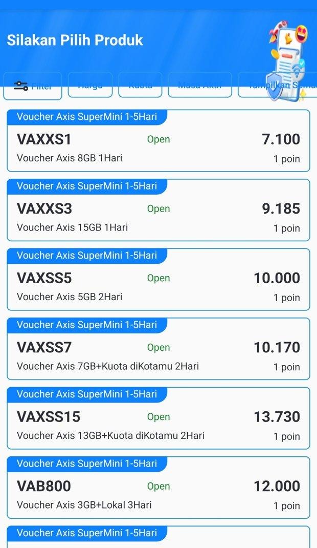 Contoh daftar Voucher AXIS SuperMini Contoh daftar Voucher AXIS SuperMini