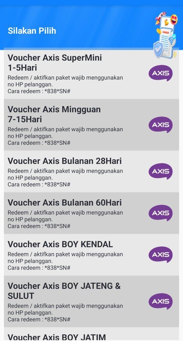 Contoh pilih group paket voucher data AXIS Contoh pilih group paket voucher data AXIS