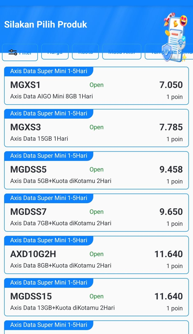 Contoh daftar paket Axis Data Super Mini