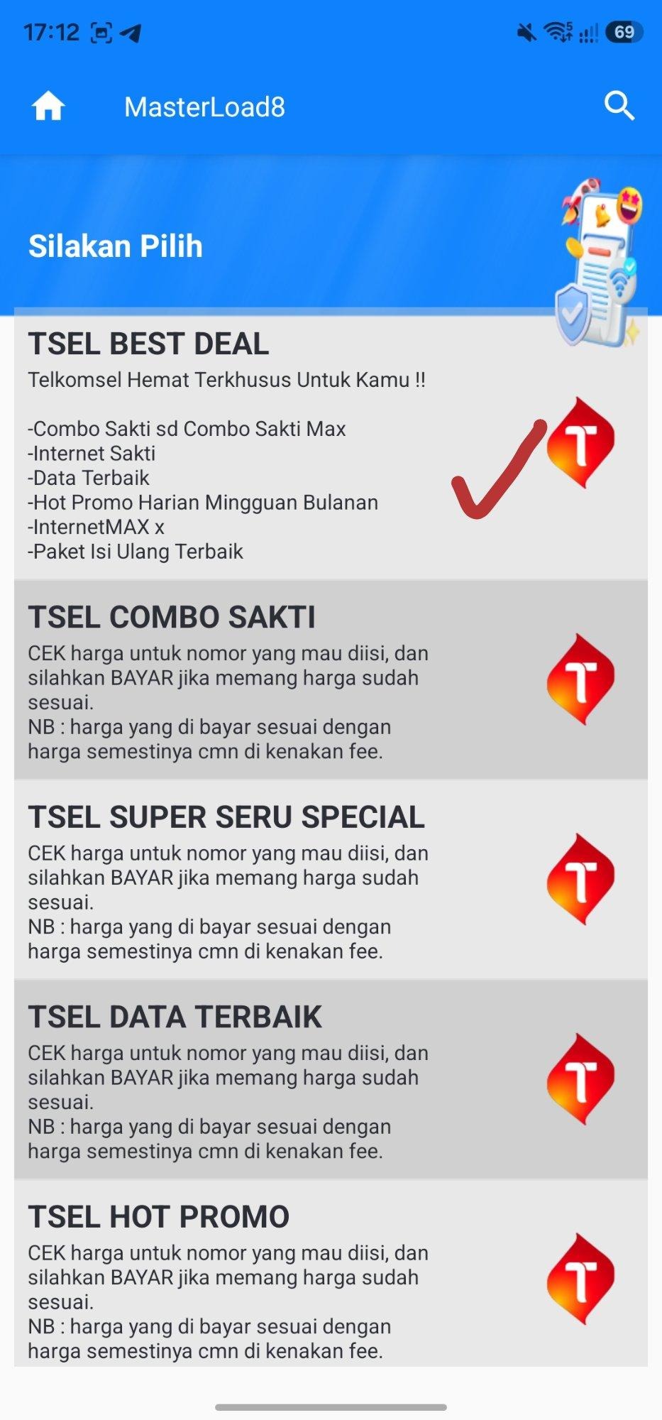 Pilih TSEL BEST DEAL untuk melihat semua penawaran