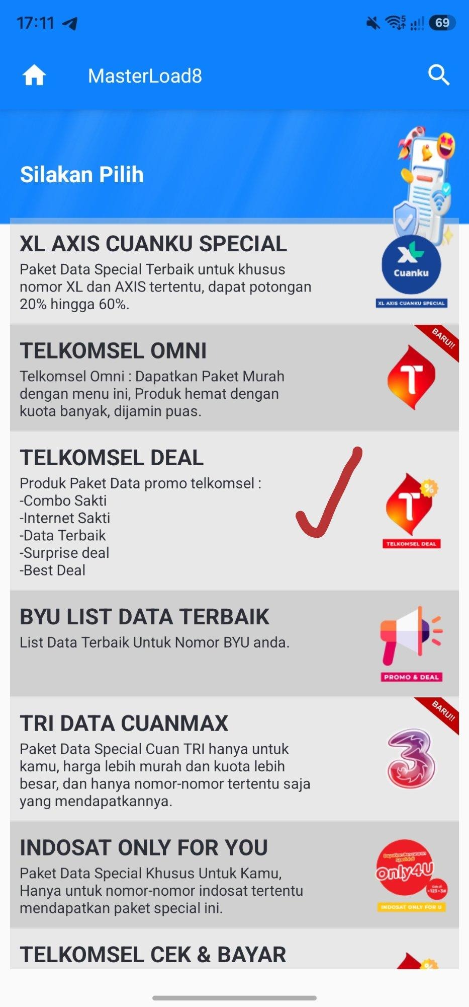 Pilih Telkomsel Deal di menu Data Deal