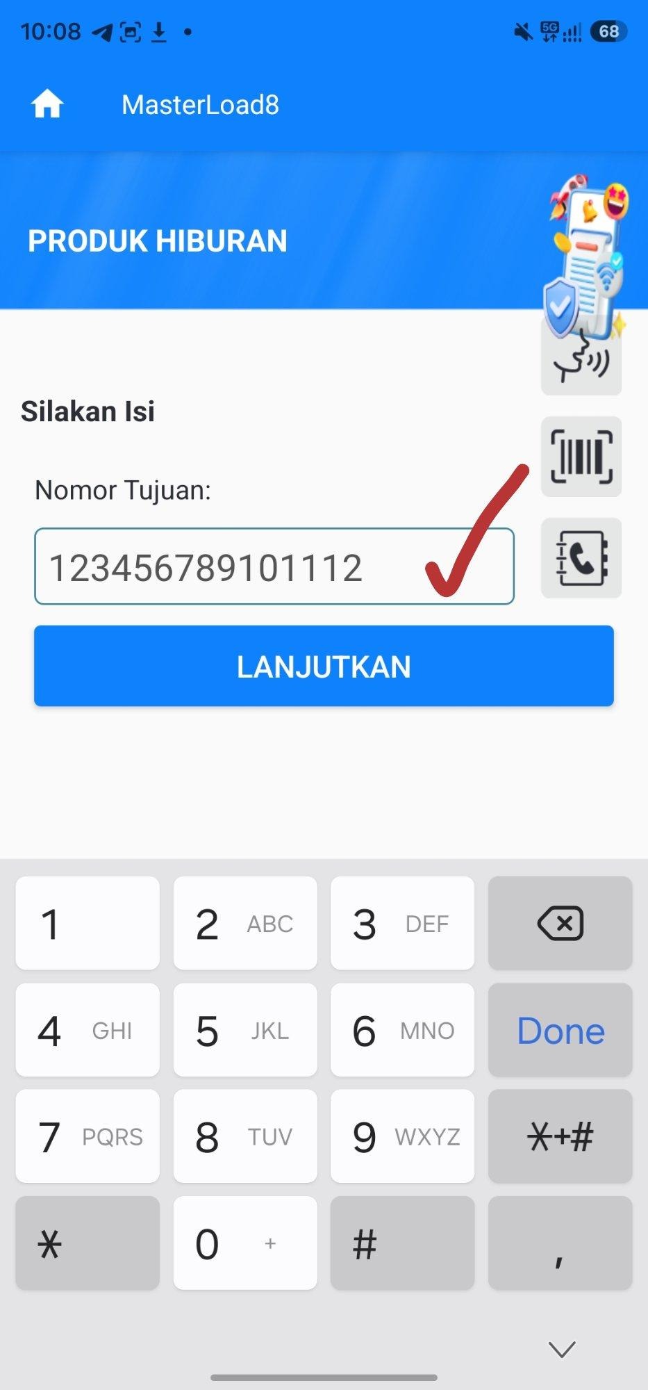 Isi ID Free Fire pelanggan lalu klik Lanjutkan