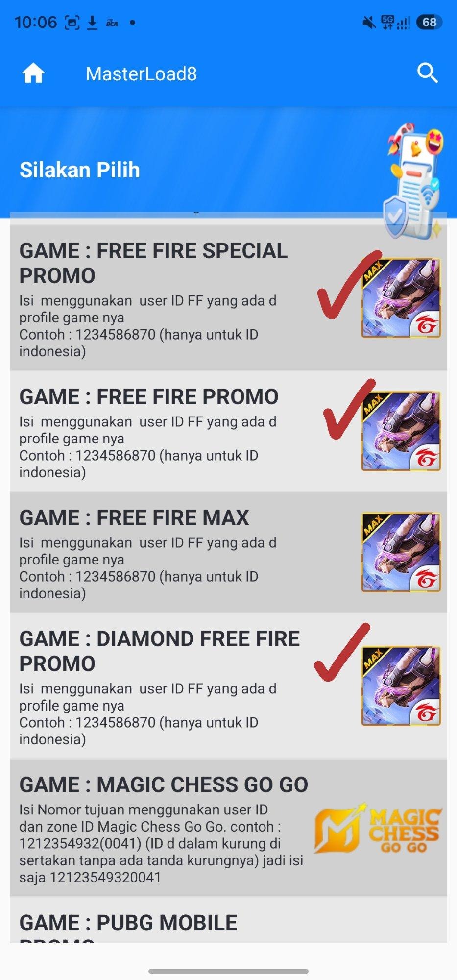 Pilih salah satu menu Free Fire