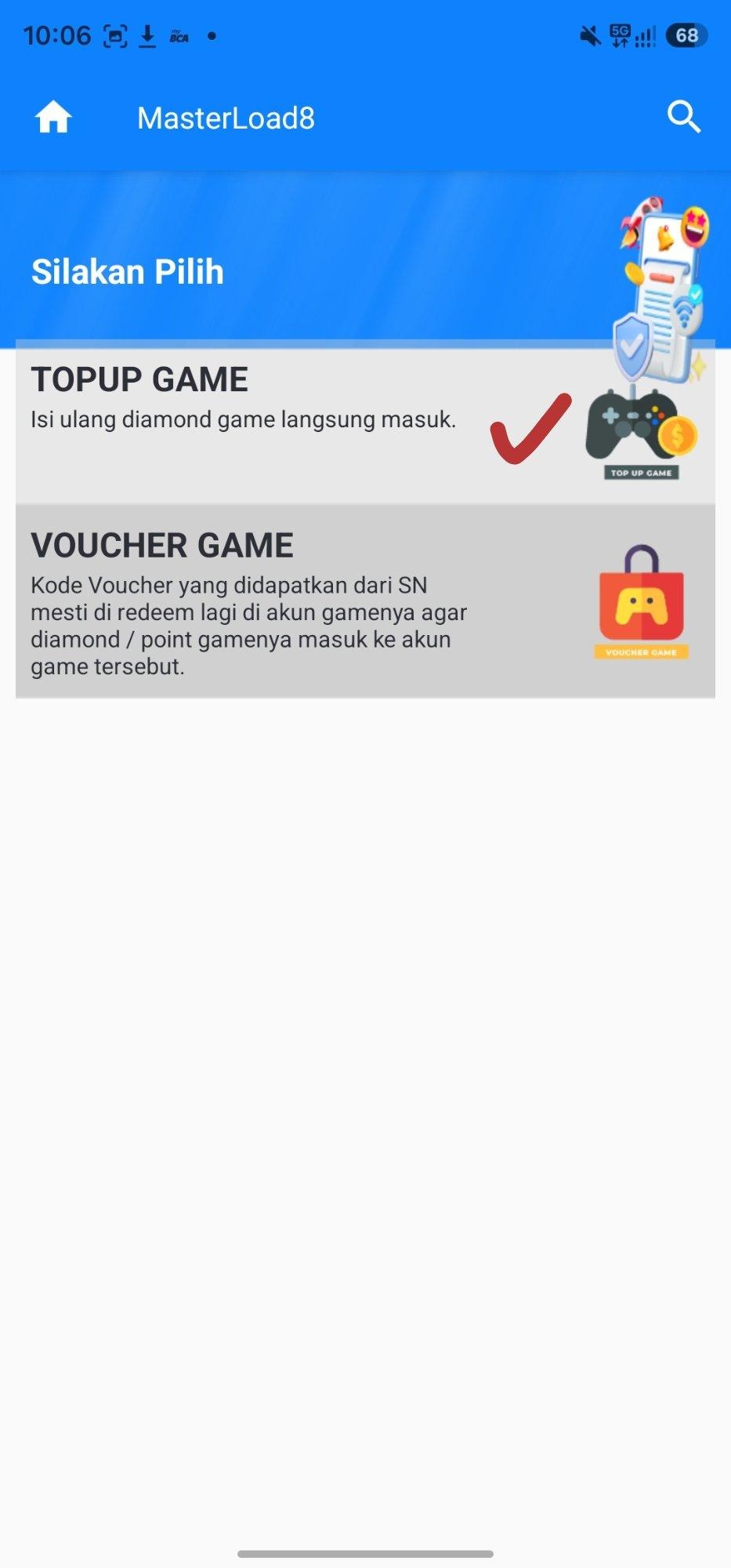 Pilih TOPUP GAME agar diamond langsung masuk